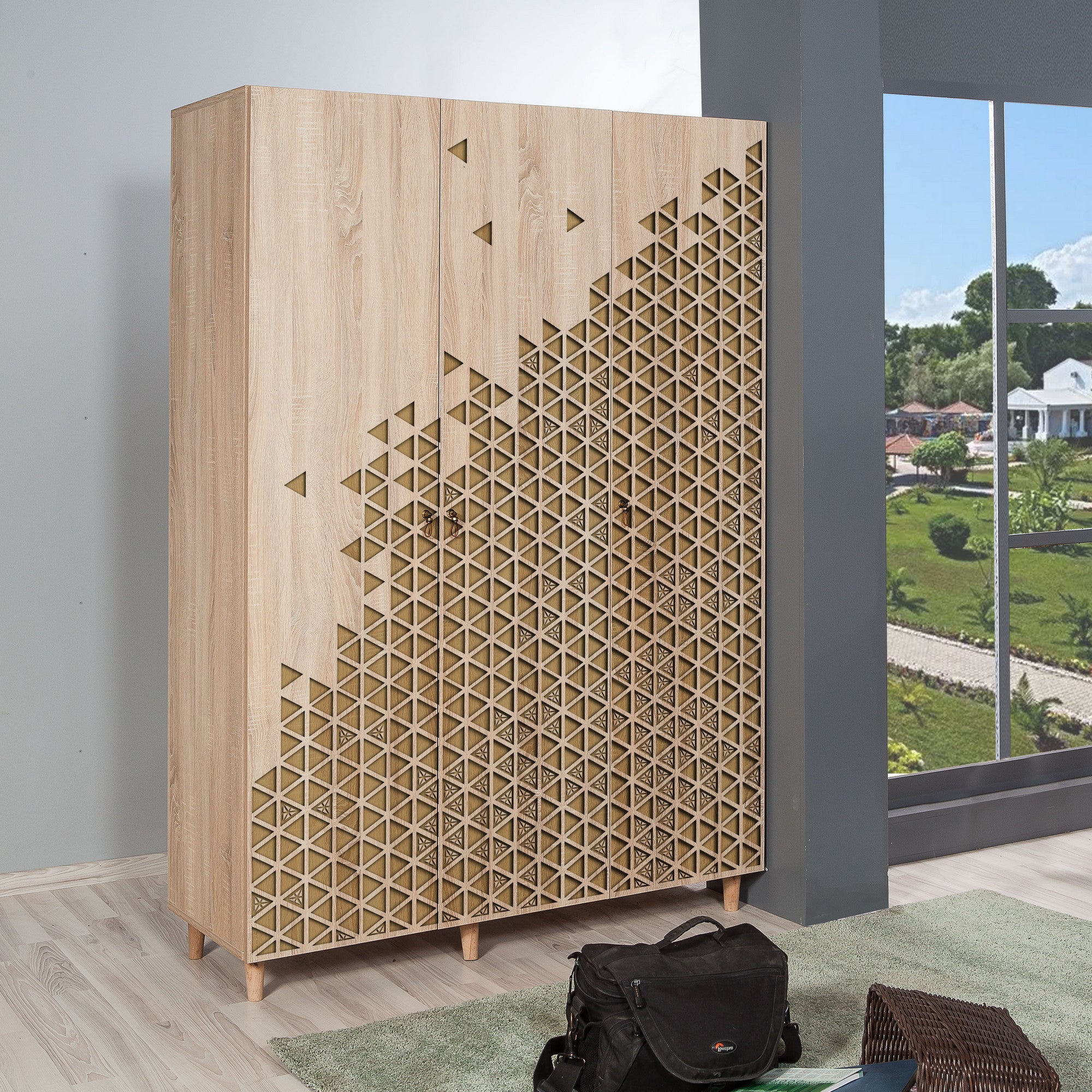 Guarda-roupa moderno – 135 x 192 x 52 cm – Carvalho Sonoma – Melamina