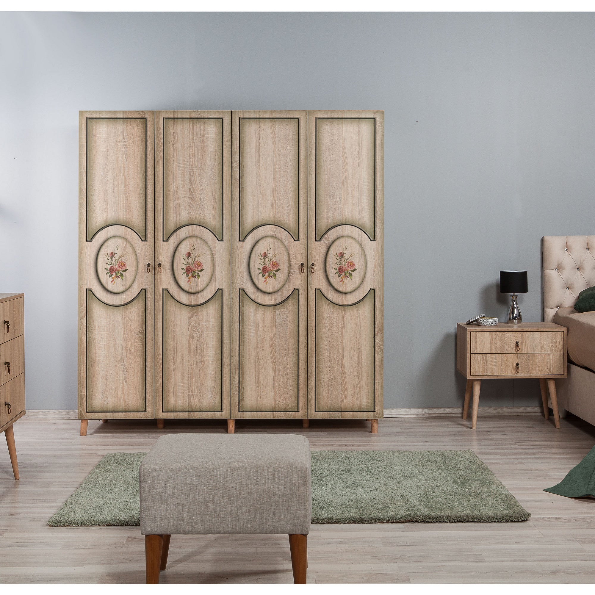 Guarda-roupa em partículas revestido a melamina – 180 cm x 192 cm x 52 cm – Carvalho Sonoma