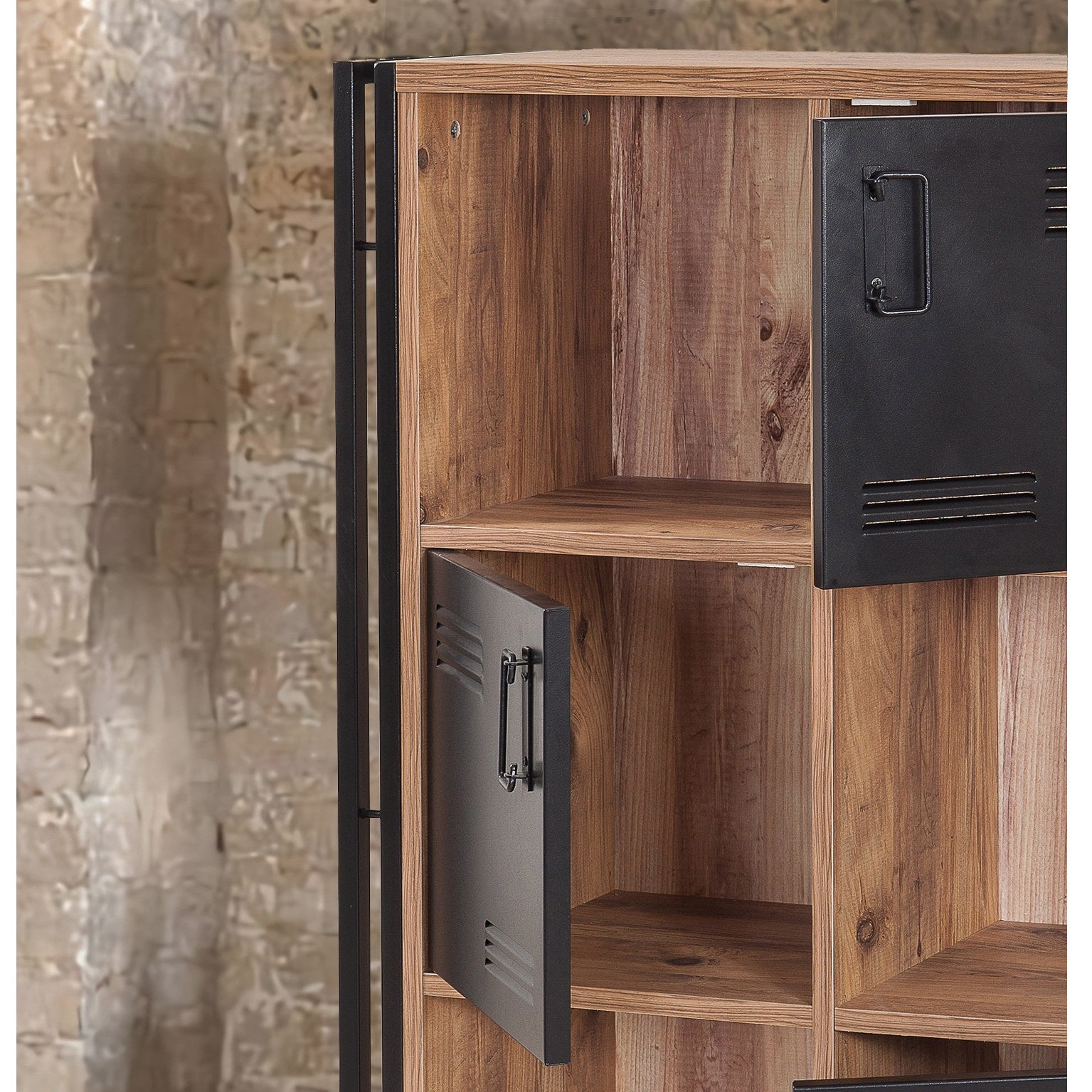 Conjunto de móveis elegantes para sala de estar, pinho atlântico e preto | Painel de partículas 100% revestido em melamina, 18 mm | Móvel de TV (130 x 45 x 50 cm) e estante (89 x 35 x 127 cm) | Design moderno