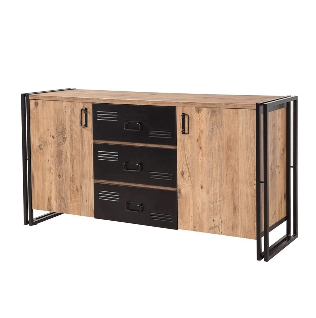 Conjunto de móveis elegantes para sala de estar, pinho atlântico e preto | Painel de partículas 100% revestido em melamina, 18 mm | Móvel de TV (130 x 45 x 50) e estante (160 x 45 x 80) | Design moderno