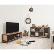Conjunto de móveis elegantes para sala de estar, pinho atlântico e preto, 100% revestido em melamina, móvel de TV 130x45x50 cm e console 164x35x89 cm | Estrutura de metal durável, design moderno