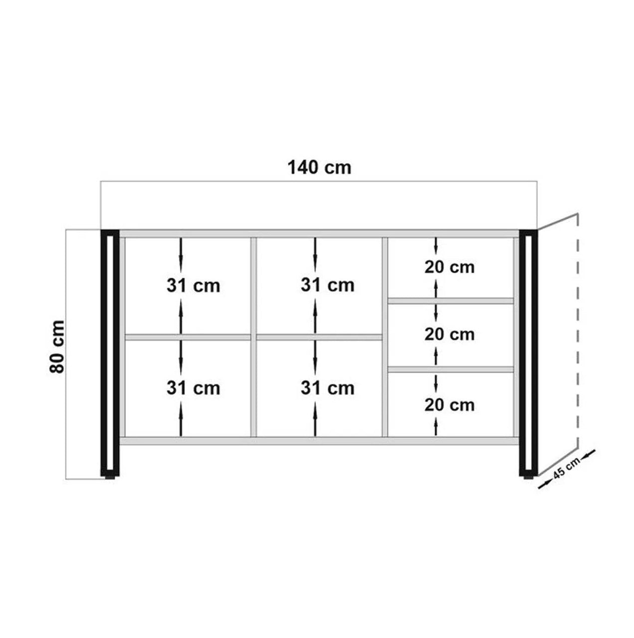 Conjunto de móveis elegantes para sala de estar, pinho atlântico e preto, 100% revestido em melamina, móvel de TV (130x45x50 cm) e console (140x45x80 cm), estrutura de metal durável