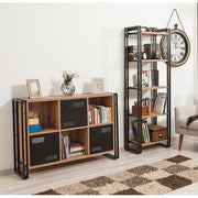 Conjunto de móveis elegantes para sala de estar, pinho atlântico e preto, 100% revestido em melamina, 18 mm de espessura, estrutura de metal, estante 60 x 180 x 35 cm, Tribus 136 x 89 x 35 cm