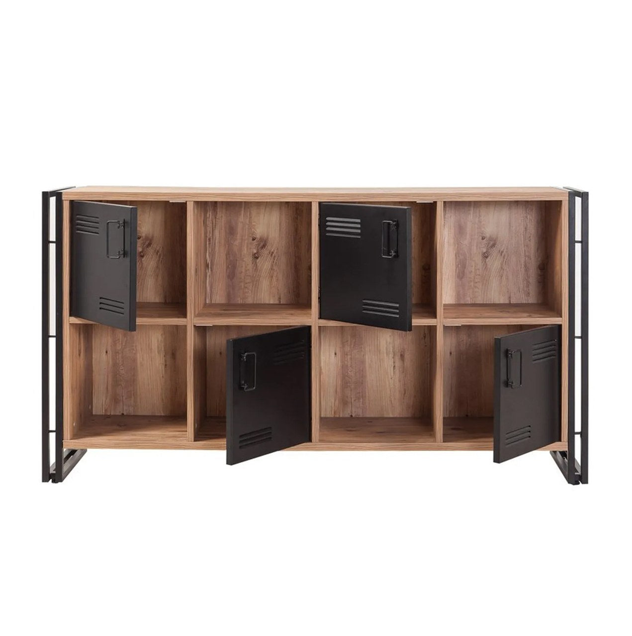 Conjunto de móveis elegantes para sala de estar, pinho atlântico e preto, 100% revestido em melamina, console 164x35x89 cm, mesa de centro 70x70x40 cm, móvel para TV 180x45x50 cm | Estrutura de metal durável