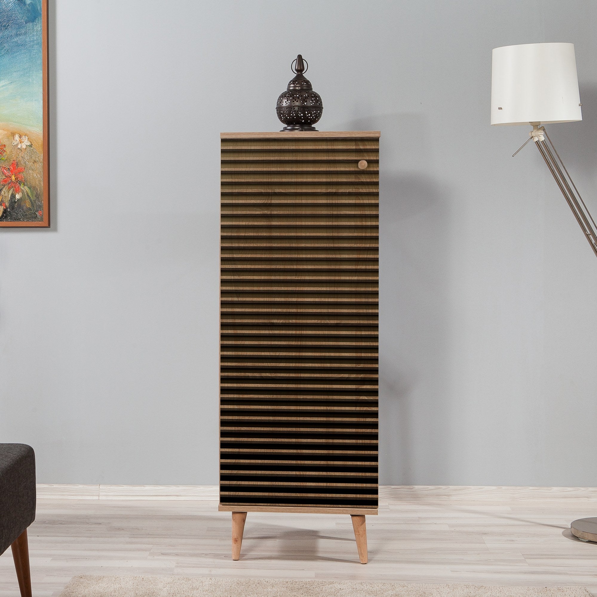 Sapateira moderna, carvalho Sonoma, 50 x 135 x 38 cm | 100% revestida em melamina, pernas em madeira de carpa, revestimento UV, montável na parede, design elegante e funcional