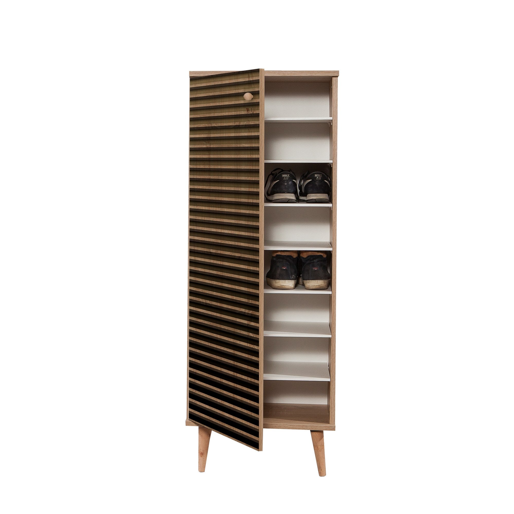 Sapateira moderna, carvalho Sonoma, 50 x 135 x 38 cm | 100% revestida em melamina, pernas em madeira de carpa, revestimento UV, montável na parede, design elegante e funcional
