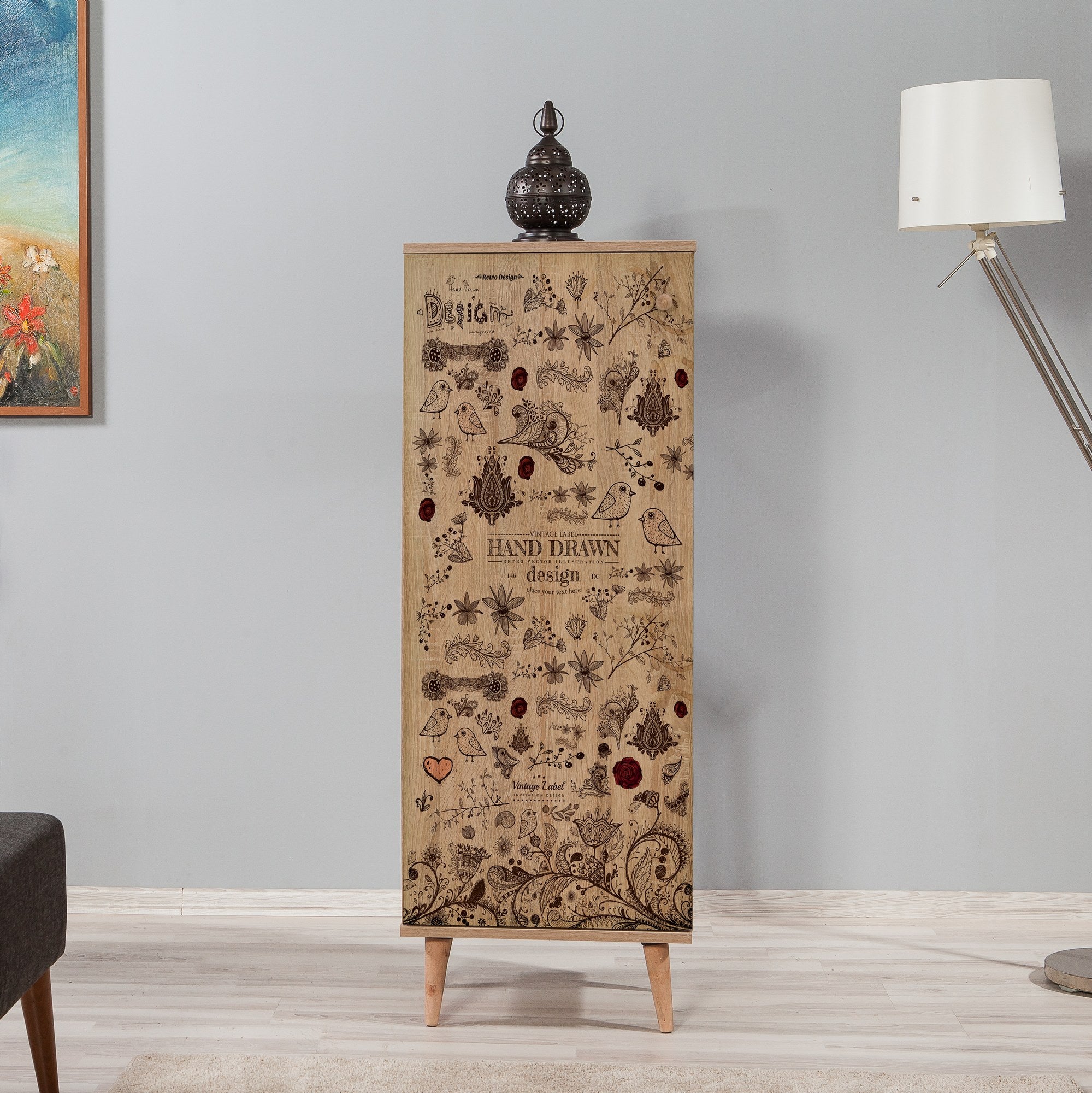 Sapateira moderna, carvalho Sonoma, 50 x 135 x 38 cm | Revestimento 100% melamina, pernas de madeira de carpa, revestimento UV | Solução de armazenamento elegante e montável na parede