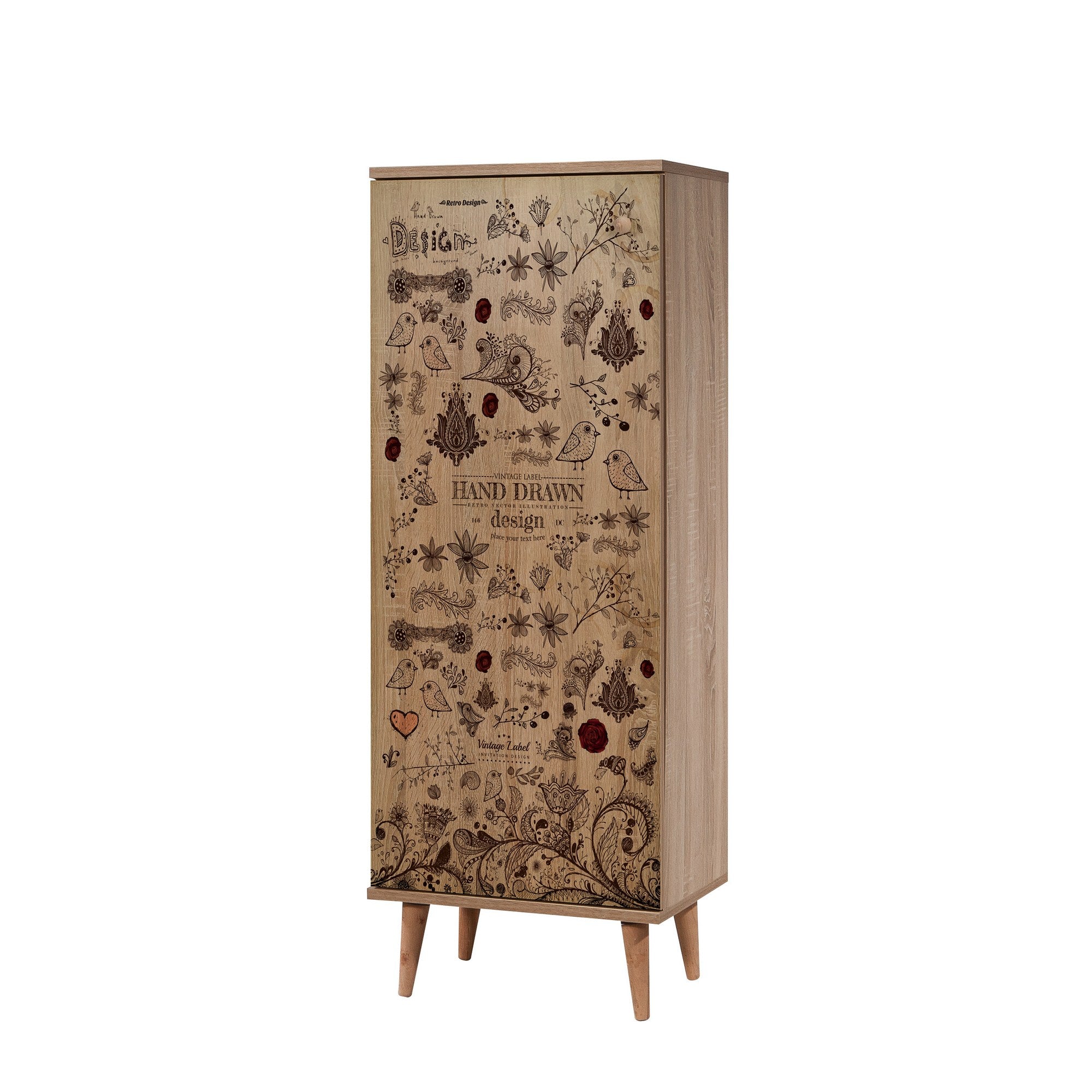 Sapateira moderna, carvalho Sonoma, 50 x 135 x 38 cm | Revestimento 100% melamina, pernas de madeira de carpa, revestimento UV | Solução de armazenamento elegante e montável na parede