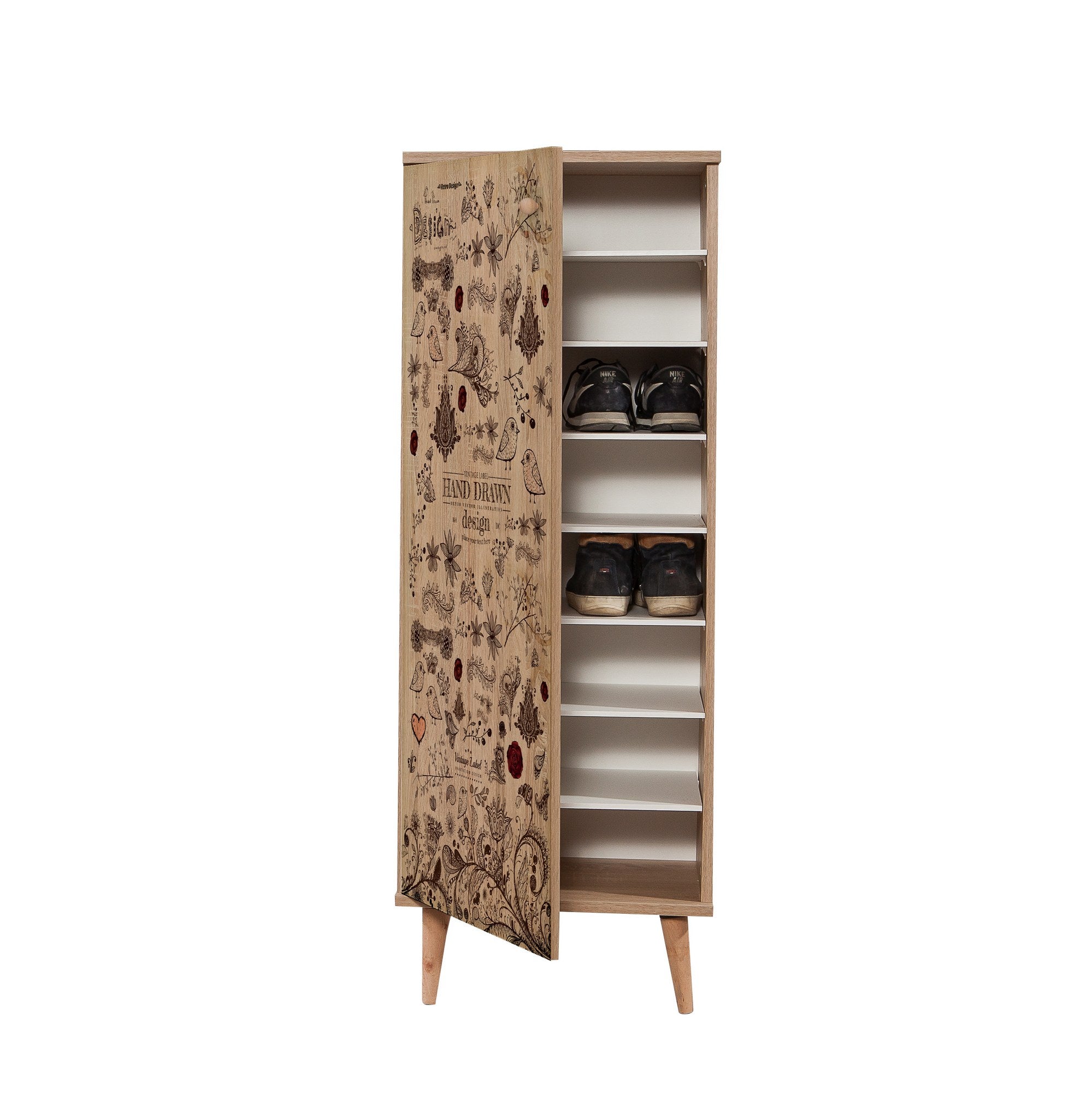 Sapateira moderna, carvalho Sonoma, 50 x 135 x 38 cm | Revestimento 100% melamina, pernas de madeira de carpa, revestimento UV | Solução de armazenamento elegante e montável na parede