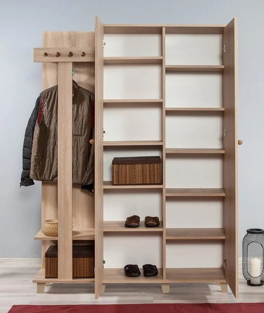 Aparador de Hall Moderno com Espelho, Carvalho Sonoma, 135 x 192 x 36 cm | 100% Melamina, Revestimento UV, Pés de Plástico, Alças de Madeira | Solução de Armazenamento Elegante e Funcional