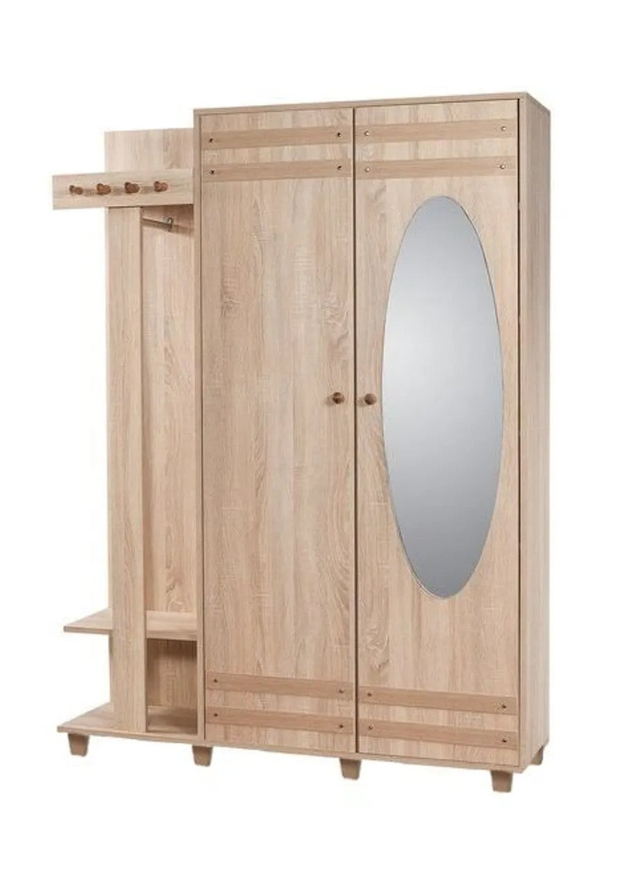 Aparador de Hall Moderno com Espelho, Carvalho Sonoma, 135 x 192 x 36 cm | 100% Melamina, Revestimento UV, Pés de Plástico, Alças de Madeira | Solução de Armazenamento Elegante e Funcional