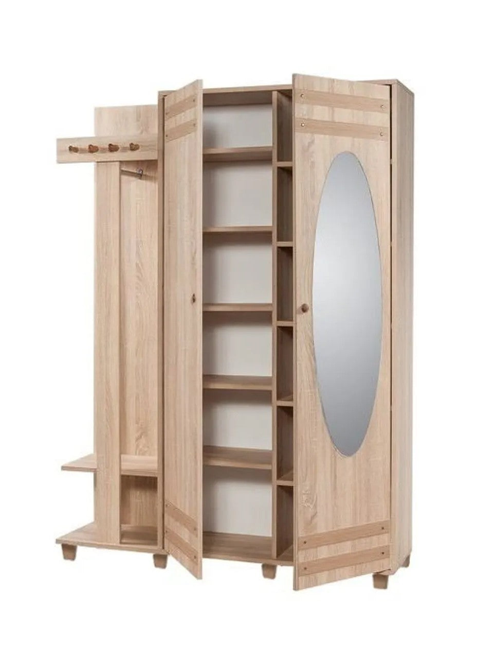 Aparador de Hall Moderno com Espelho, Carvalho Sonoma, 135 x 192 x 36 cm | 100% Melamina, Revestimento UV, Pés de Plástico, Alças de Madeira | Solução de Armazenamento Elegante e Funcional