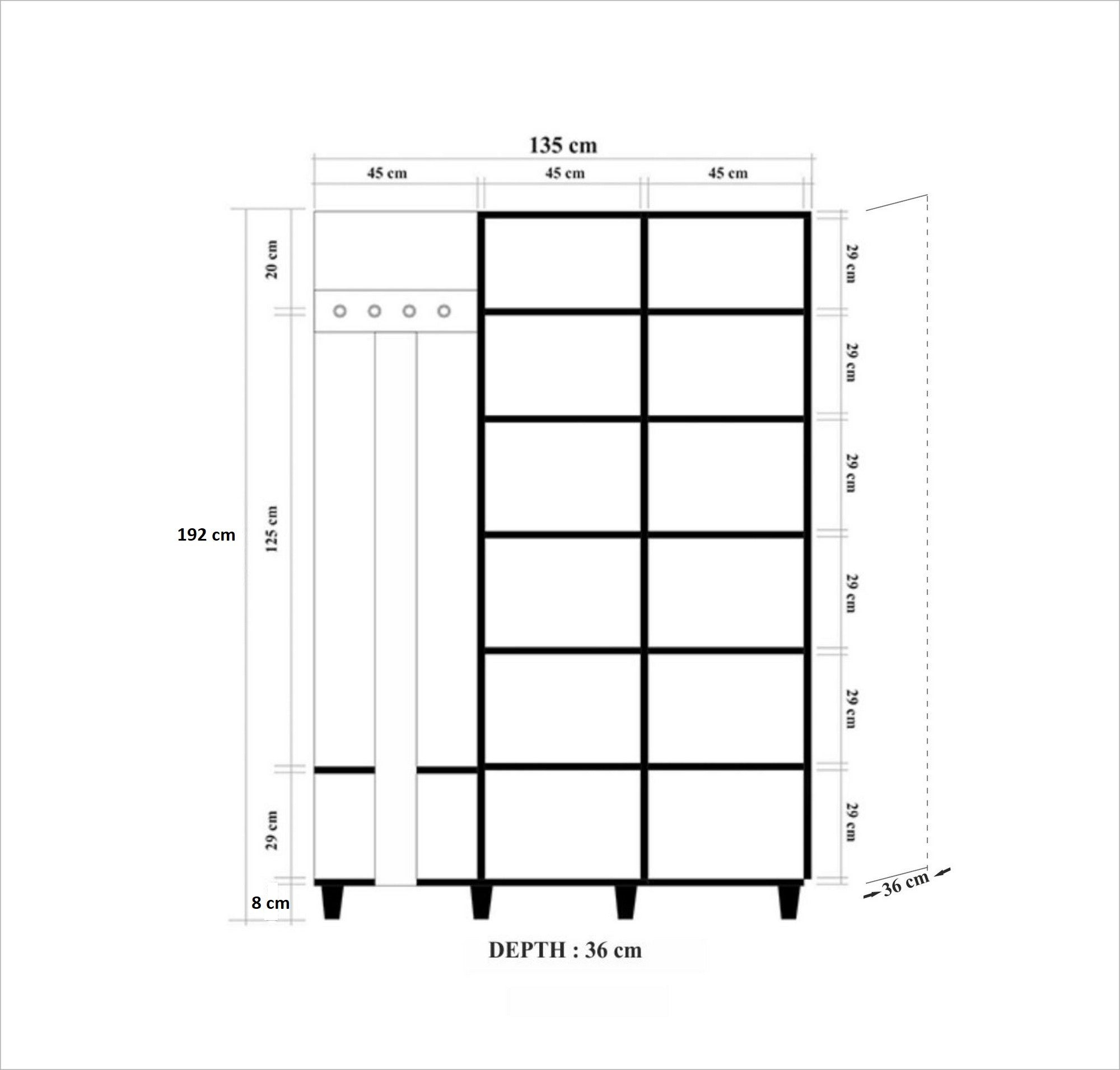 Aparador de Hall Moderno com Espelho, Carvalho Sonoma, 135 x 192 x 36 cm | 100% Melamina, Revestimento UV, Pés de Plástico, Alças de Madeira | Solução de Armazenamento Elegante e Funcional