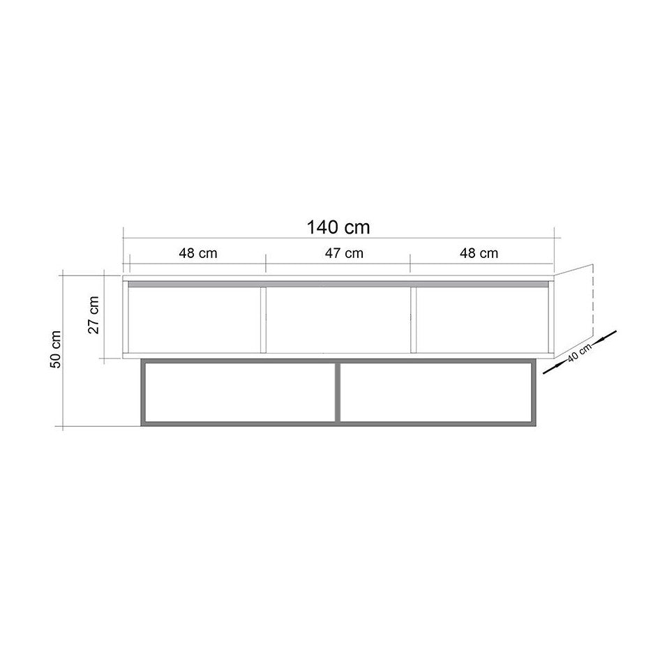 Suporte de TV moderno com estrutura de metal, nogueira e preto, 140 cm | Painel de partículas 100% revestido de melamina, 18 mm de espessura | Montável na parede, design elegante e funcional