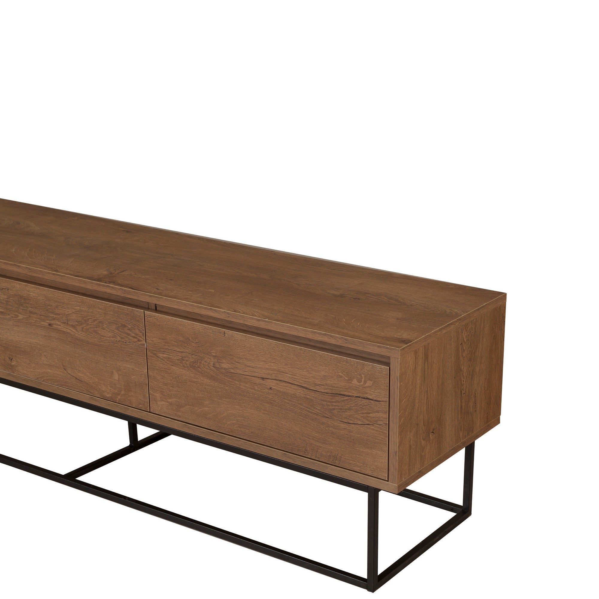 Suporte de TV moderno com estrutura de metal, nogueira e preto, 180 x 50 x 40 cm | 100% revestido em melamina, 18 mm de espessura | Montável na parede, design elegante e funcional