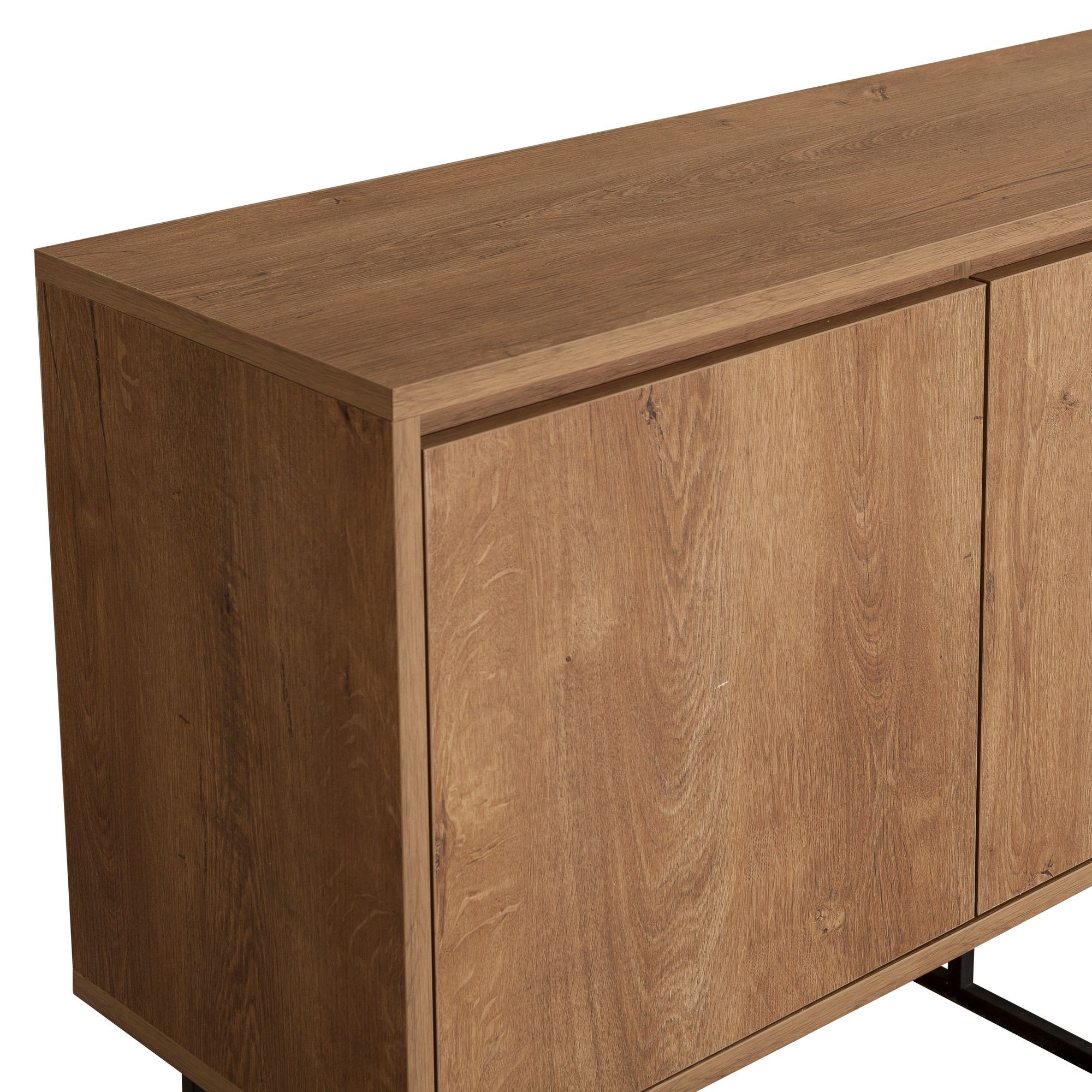 Aparador Moderno com 3 Gavetas e Prateleiras – 140 x 72 x 36 cm – Nogueira e Preto – Melamina e Metal