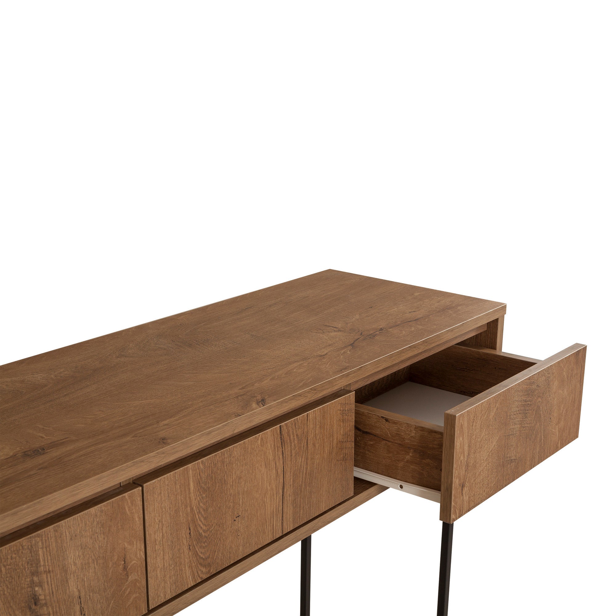 Aparador moderno com estrutura de metal, nogueira e preto, 120 x 90 x 36 cm | 100% revestido em melamina, 18 mm de espessura | Montável na parede, solução de armazenamento elegante