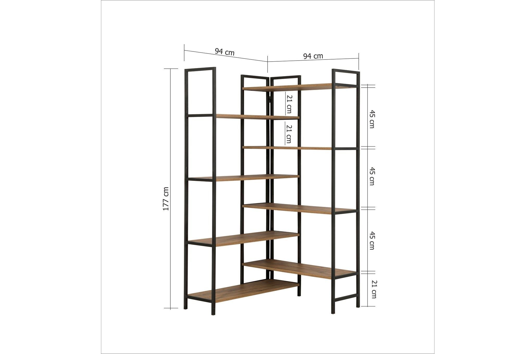 Estante elegante de metal e painel de partículas – 94 x 177 x 94 cm – Pinho Atlântico e Preto