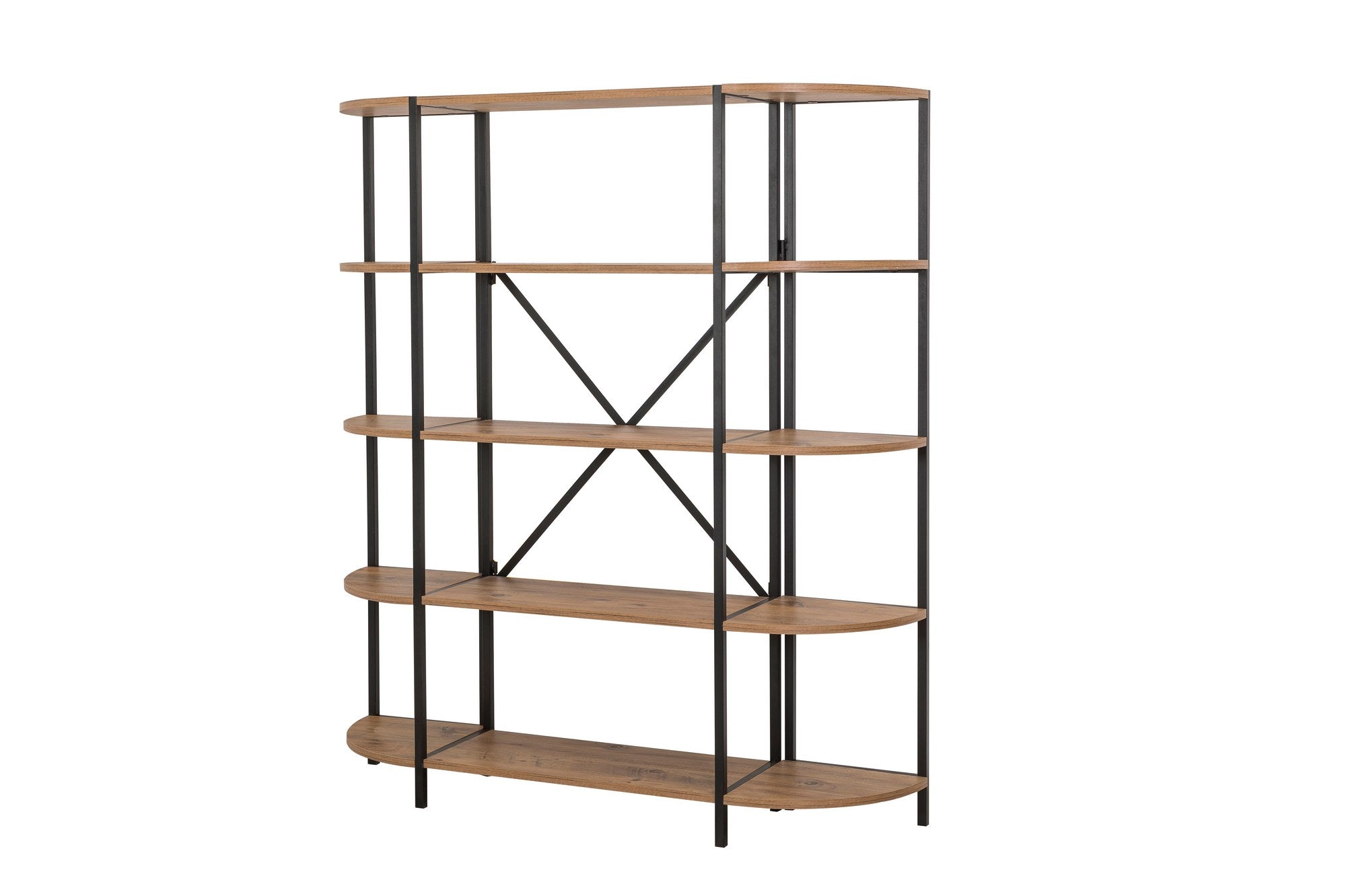 Estante de livros – 139 x 155 x 34 cm – Pinho Atlântico e Preto – Painel de partículas revestido a melamina