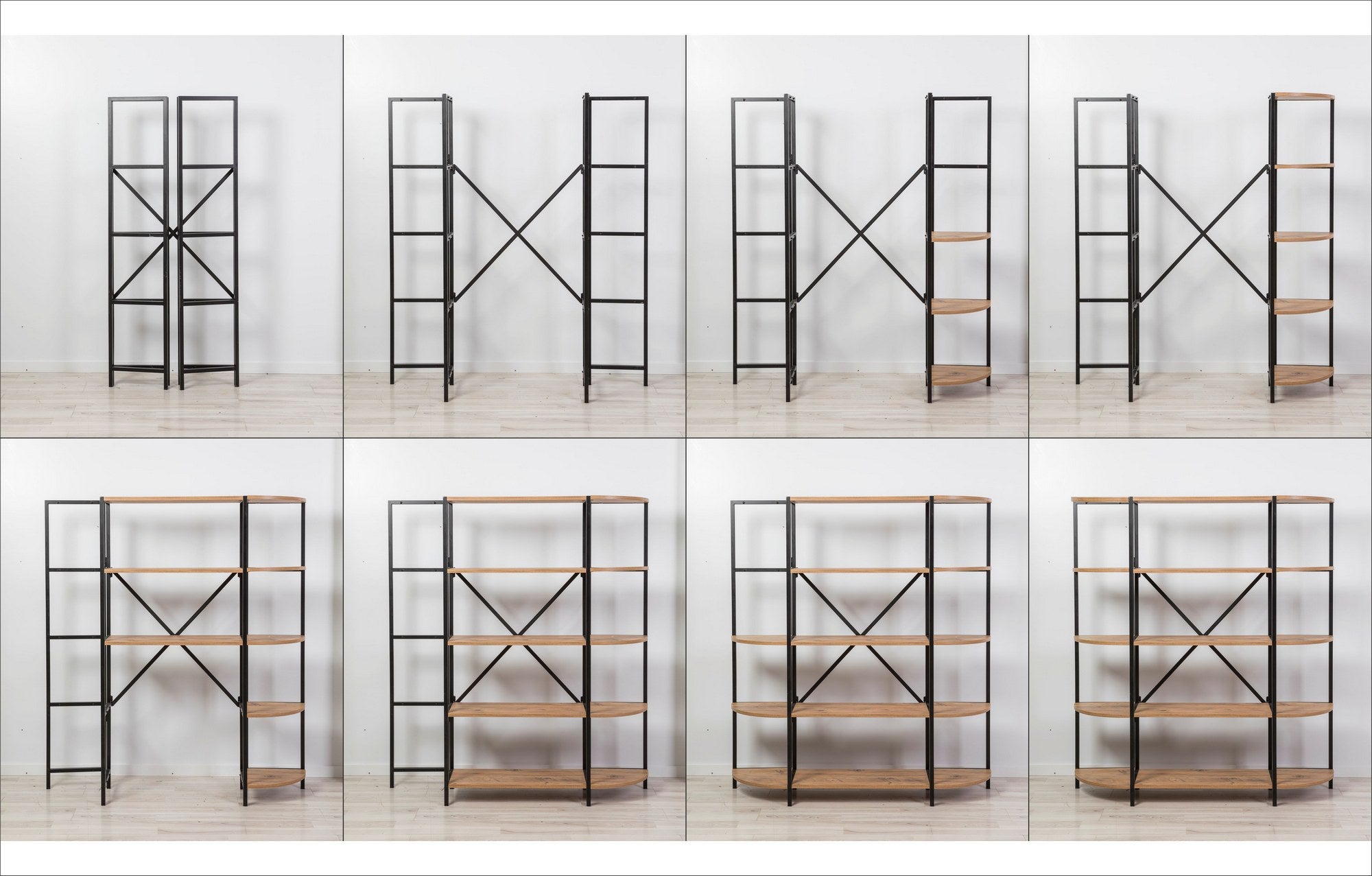 Estante de livros – 139 x 155 x 34 cm – Pinho Atlântico e Preto – Painel de partículas revestido a melamina