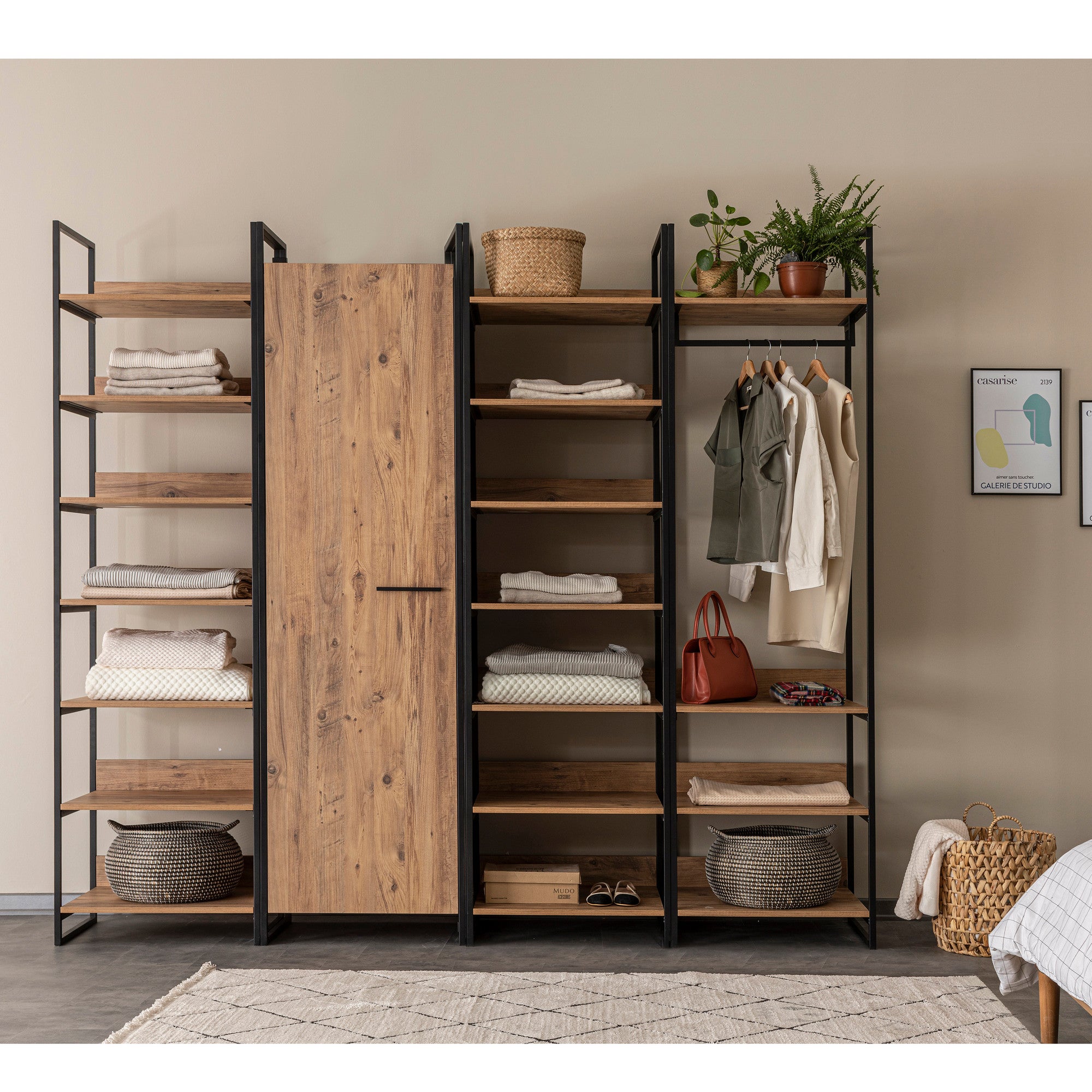 Conjunto de guarda-roupa moderno (4 peças), pinho atlântico, 64 x 225 x 52 cm | 100% revestido em melamina, bordas em PVC, pés de metal | Solução de armazenamento elegante e funcional