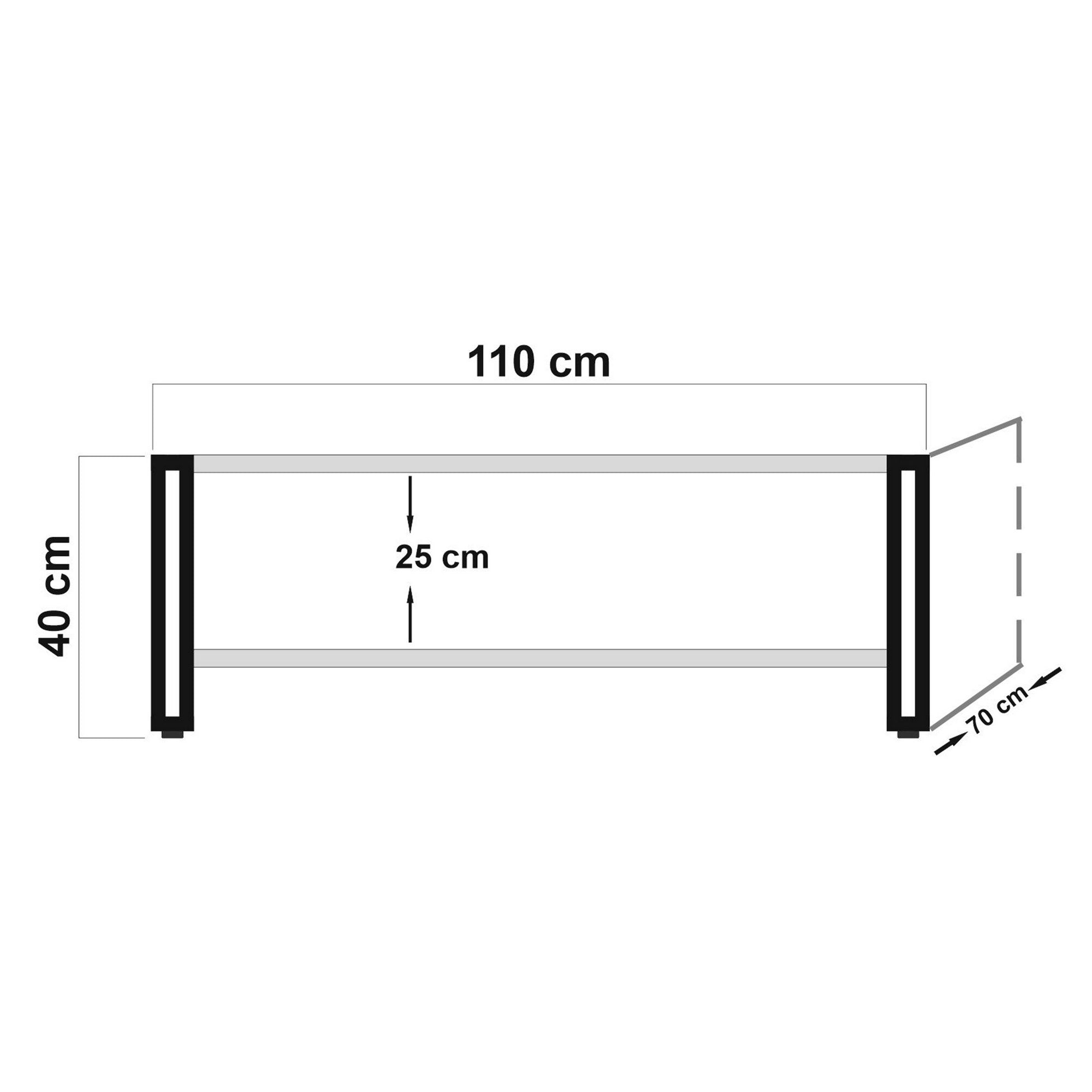 Conjunto de móveis elegantes para sala de estar, pinho atlântico e preto, aglomerado 100% revestido em melamina, pés de metal | Móvel de TV 130x50x45 cm, Mesa de centro 110x40x70 cm | Design moderno
