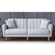 Sofá-cama moderno de 3 lugares, linho cinza, 205 x 85 x 85 cm | Estrutura em madeira de carpa e metal, espuma 28 DNS | Design escandinavo elegante para conforto e versatilidade