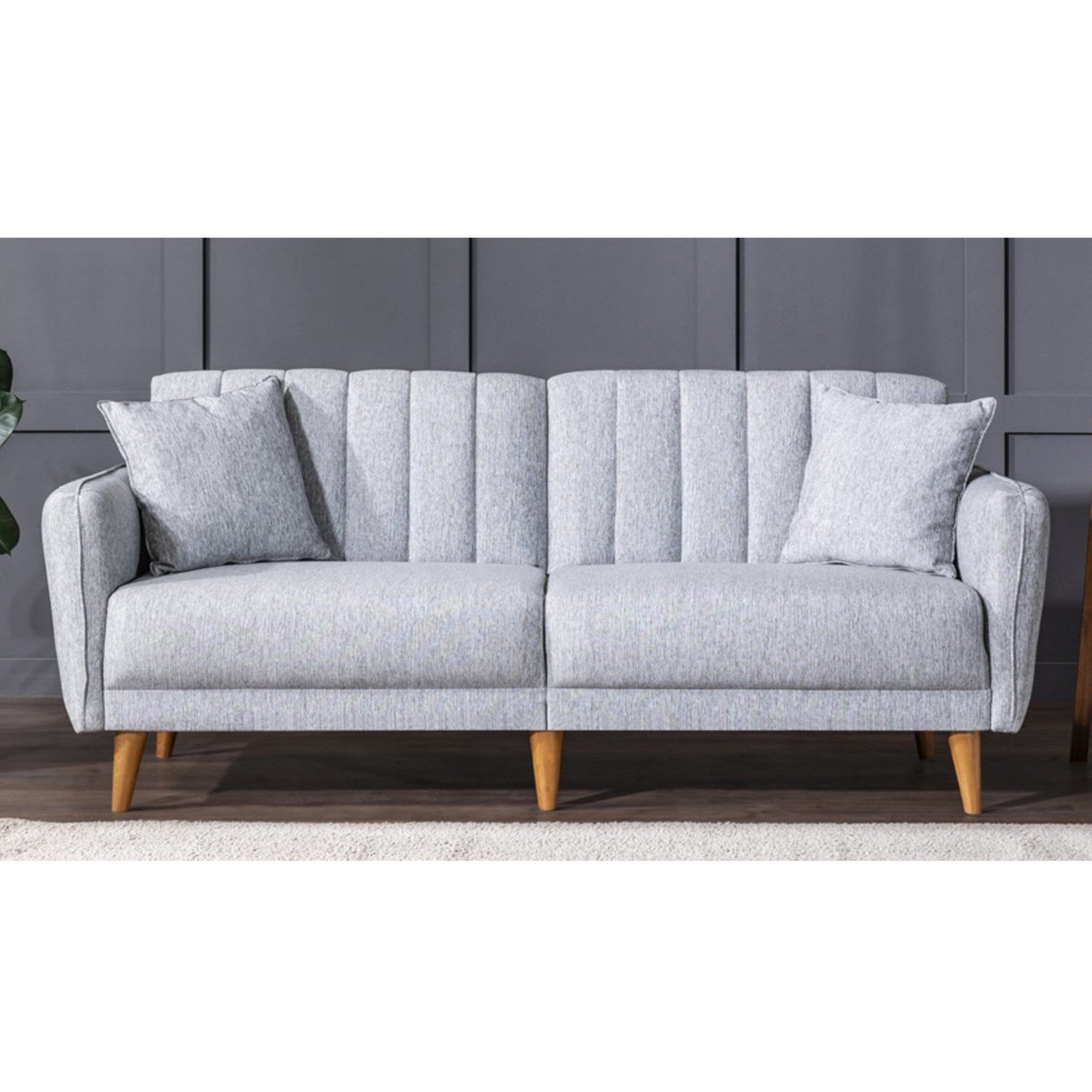Sofá-cama moderno de 3 lugares, linho cinza, 205 x 85 x 85 cm | Estrutura em madeira de carpa e metal, espuma 28 DNS | Design escandinavo elegante para conforto e versatilidade