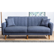 Sofá-cama moderno de 3 lugares, linho azul-escuro, 205 x 85 x 85 cm | Estrutura de madeira e metal de carpa, espuma 28 DNS | Design escandinavo elegante para conforto e versatilidade