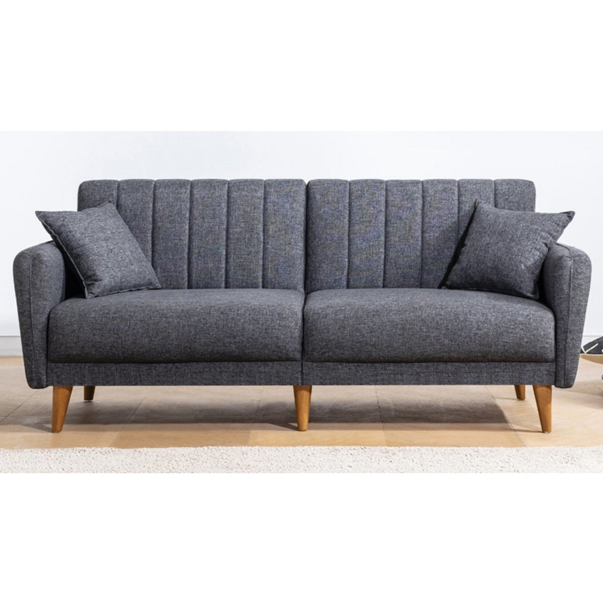 Sofá-cama moderno de 3 lugares, cinza escuro, 205 x 85 x 85 cm | Estrutura de madeira e metal HORNBEAM, 100% linho, espuma 28 DNS | Design escandinavo elegante para conforto