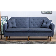 Sofá-cama moderno de 3 lugares, linho azul-escuro, 202 x 83 x 82 cm | Estrutura de madeira e metal de carpa, espuma 28 DNS | Elegante e funcional para casa e hotel