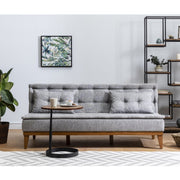 Sofá-cama elegante de 3 lugares, linho cinza, 180 x 78 x 80 cm | Estrutura de madeira de carpa, pernas de madeira, espuma 28 DNS | Perfeito para decoração rústica e escandinava