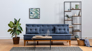 Sofá-cama elegante de 3 lugares, linho azul-escuro, 180 x 80 x 78 cm | Estrutura de madeira de carpa, pernas de madeira, espuma 28 DNS | Perfeito para casas escandinavas rústicas