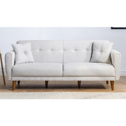 Sofá-cama moderno de 3 lugares, linho creme, 205 x 85 x 80 cm | Estrutura de madeira de carpa, espuma 28 DNS, design escandinavo | Perfeito para espaços de estar elegantes