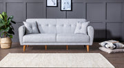 Sofá-cama moderno de 3 lugares, linho cinza, 205 x 85 x 80 cm | Estrutura de madeira de carpa, espuma 28 DNS, design escandinavo elegante | Perfeito para sala de estar e quarto de hóspedes