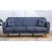 Sofá-cama moderno de 3 lugares, linho azul-escuro, 205 x 85 x 80 cm | Estrutura de madeira de carpa, espuma 28 DNS, design escandinavo | Perfeito para espaços de estar elegantes