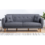 Sofá-cama moderno de 3 lugares, cinza escuro, 205 x 85 x 80 cm | Estrutura de madeira de carpa, 100% linho, espuma 28 DNS | Elegante e funcional para qualquer espaço