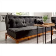 Sofá-cama elegante de 3 lugares, linho antracite, 184 x 80 x 80 cm | Estrutura de madeira de carpa, pernas de madeira, espuma 28 DNS | Perfeito para decoração rústica e escandinava