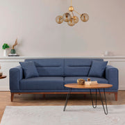 Sofá-cama moderno de 3 lugares, azul-escuro, 223 cm | Estrutura 100% madeira de carpa, espuma 28 DNS, pernas de madeira | Elegante e funcional para uso doméstico e em hotéis