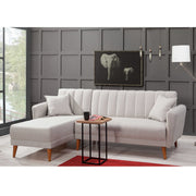 Sofá-cama de canto moderno, linho creme, 225 x 150 x 85 cm | Estrutura em madeira de carpa e metal, espuma 28 DNS | Design escandinavo elegante para conforto e elegância
