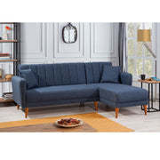 Sofá-cama de canto moderno, azul-escuro, 225 x 150 x 85 cm | Estrutura de madeira e metal HORNBEAM, 100% linho, espuma 28 DNS | Design escandinavo elegante para conforto