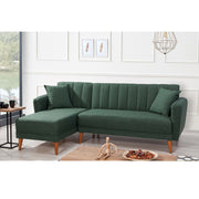 Sofá-cama de canto elegante, verde-escuro, 225 x 150 x 85 cm | Estrutura de madeira e metal HORNBEAM, 100% linho, espuma 28 DNS | Perfeito para espaços modernos