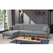 Sofá-cama de canto moderno, cinza escuro, 277 x 175 x 86 cm | Estrutura em madeira HORNBEAM, 100% linho, espuma 28 DNS | Design versátil para espaços de estar elegantes