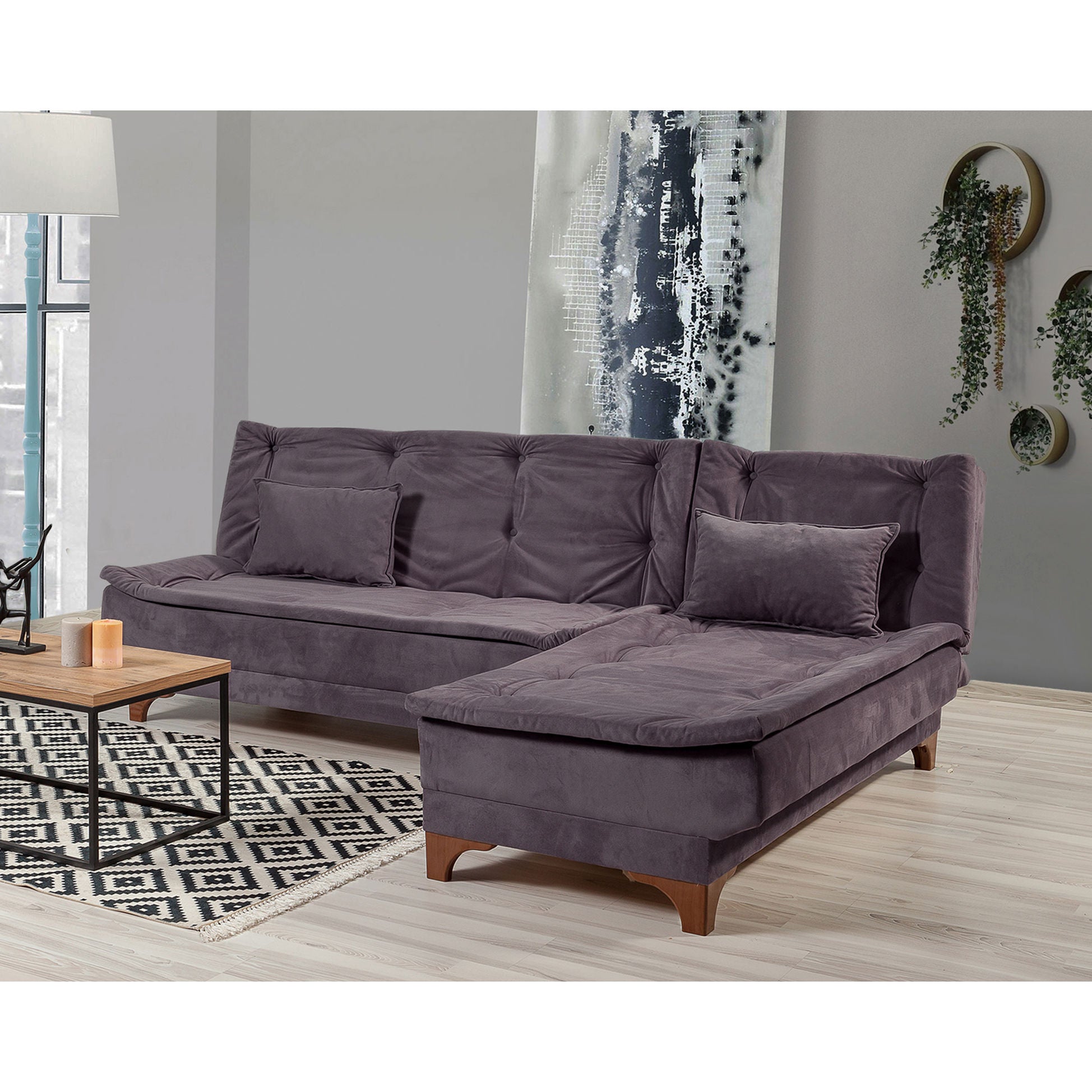 Sofá-cama de canto elegante, antracite, 225 x 160 x 86 cm | Estrutura em madeira de pinho, tecido 100% Soho, espuma 28 DNS | Perfeito para espaços modernos