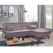 Sofá-cama de canto elegante, cinza, 225 x 160 x 86 cm | Estrutura em madeira de pinho, tecido 100% Soho, espuma 28 DNS | Perfeito para salas de estar modernas e quartos de hóspedes