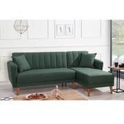 Sofá-cama de canto elegante, verde-escuro, 225 x 150 x 85 cm | Estrutura de madeira e metal HORNBEAM, 100% linho, espuma 28 DNS | Perfeito para espaços modernos