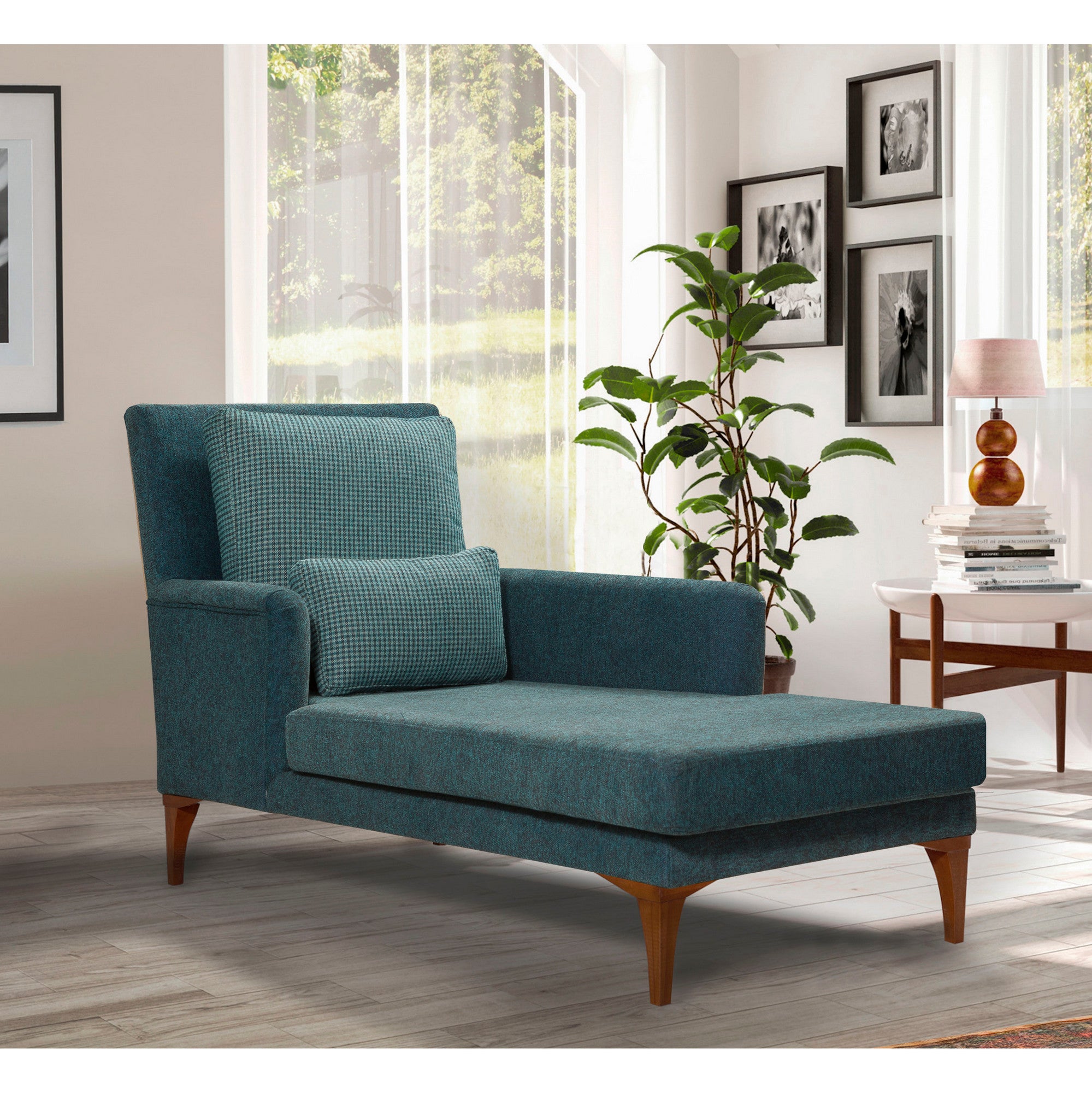 Cama de dia moderna em turquesa, estrutura de madeira de faia, tecido 100% malha, espuma 28 DNS, 79x100x167 cm | Elegante e funcional para qualquer espaço