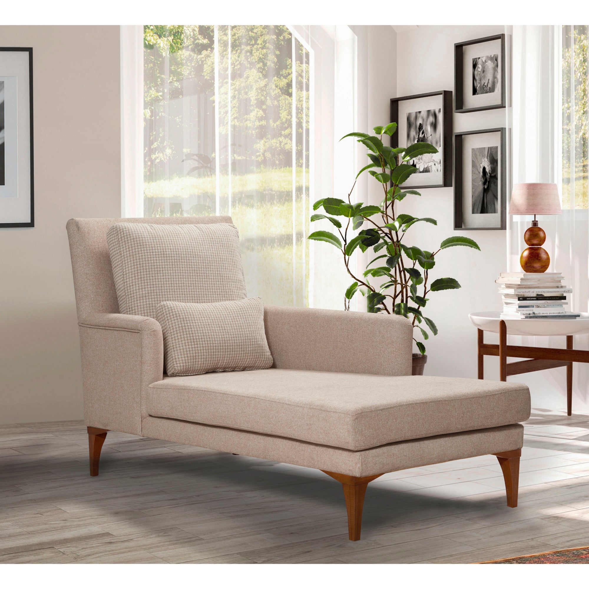 Cama de dia escandinava, malha creme, estrutura de madeira de faia, 79 x 100 x 167 cm | Espuma 28 DNS, pernas de madeira (20 cm) | Elegante e funcional para espaços modernos