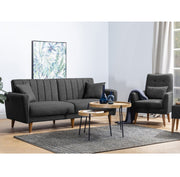 Conjunto elegante de sofá-cama com poltrona, antracite, estrutura de madeira de carpa, 100% linho, pernas de madeira maciça | Perfeito para espaços modernos, elegante e funcional
