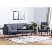 Conjunto de sofá-cama moderno com poltrona, antracite, estrutura de madeira de carpa, 100% linho, pernas de madeira maciça | Elegante e funcional para qualquer ambiente